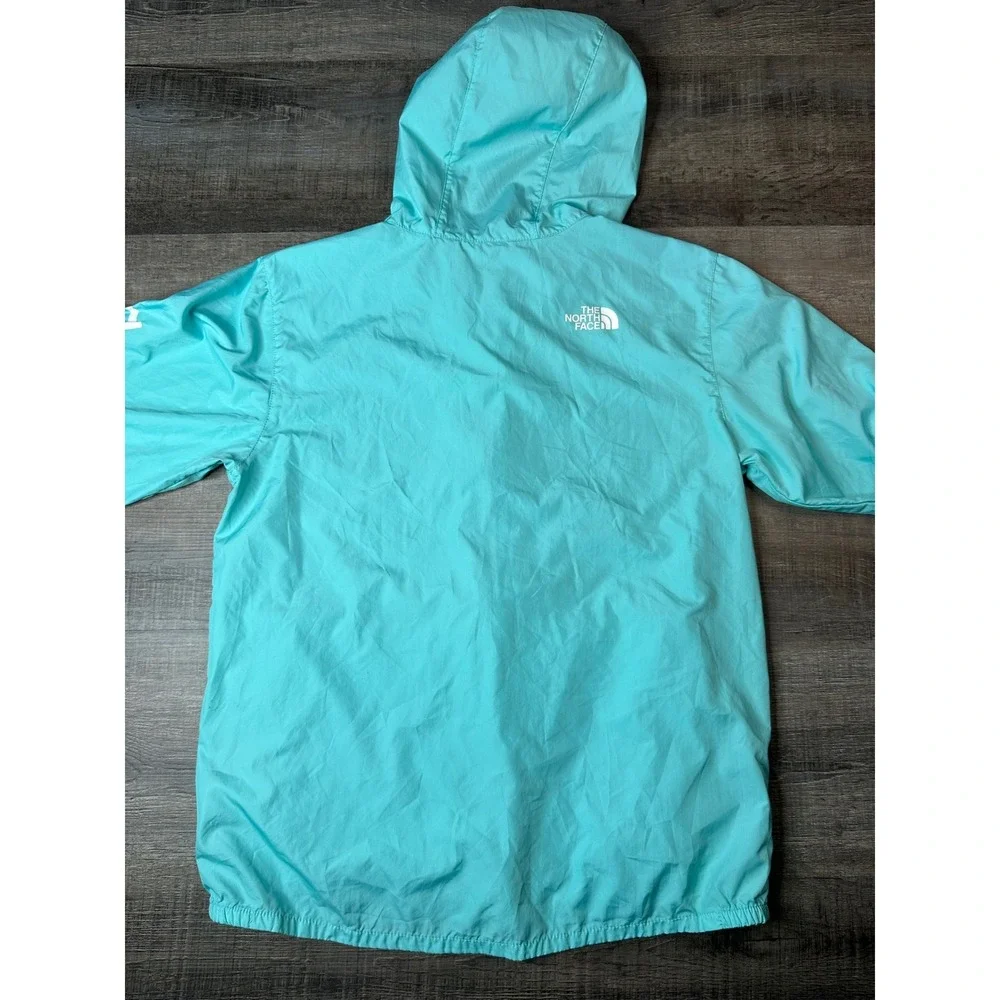 The North Face Boys Windwall Hooded Jacket Teal Blue Size Large L 14/16 Logo